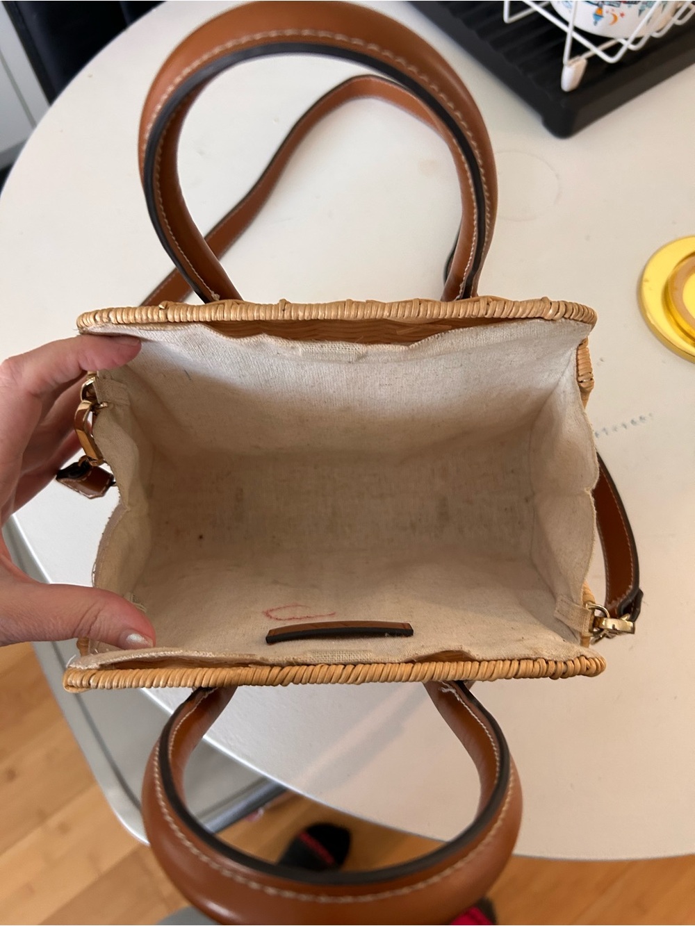 Zara - Woven Rattan Tote with Tan Leather Handles - Picture 4 of 6